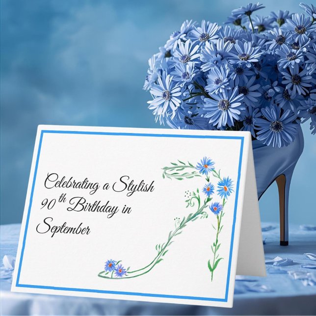 Carte Joyeux 90e anniversaire de septembre Fleurs Blue A (Créateur téléchargé)