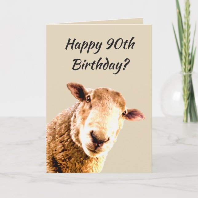 Carte Joyeux 90e anniversaire Funny Sheep Humour animal (Devant)