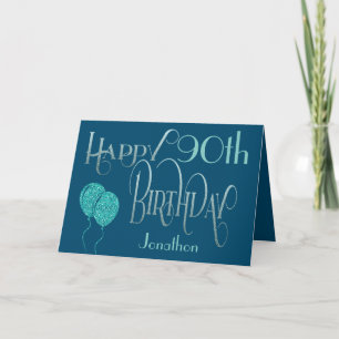 Carte Joyeux 90e anniversaire Nom bleu
