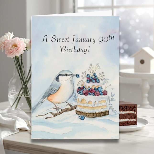 Carte Joyeux 90e anniversaire Nuthatch Bird (Créateur téléchargé)