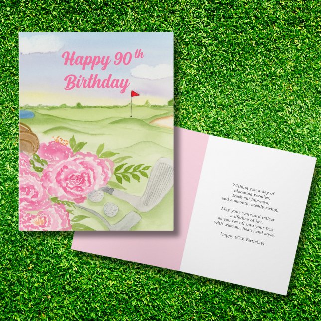 Carte Joyeux 90e anniversaire Peonies sur le terrain de  (Créateur téléchargé)