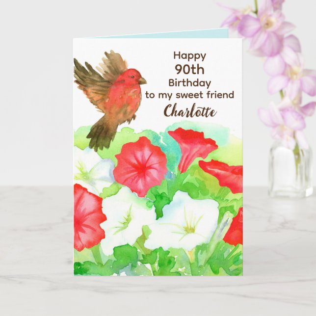 Carte Joyeux 90e anniversaire spécial ami Petunias Finch (Orchidée)