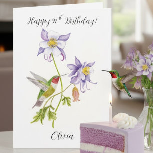 Carte Joyeux 91e anniversaire Columbine avec Hummingbird