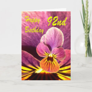Carte Joyeux 92ème anniversaire Pansy Flower