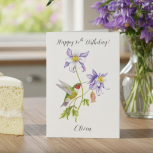 Carte Joyeux 94e anniversaire Columbine avec Hummingbird
