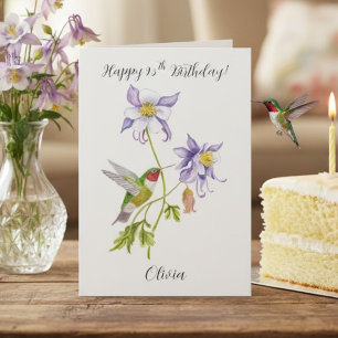 Carte Joyeux 95e anniversaire Columbine avec Hummingbird