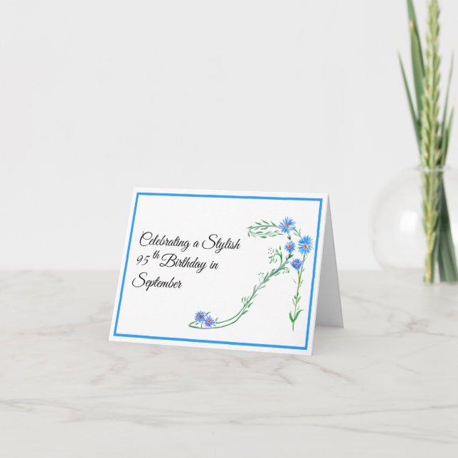 Carte Joyeux 95e anniversaire Fleurs d'aster bleu (Devant)