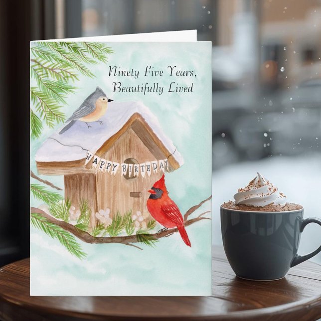 Carte Joyeux 95e anniversaire oiseaux à la maison pour l (Créateur téléchargé)