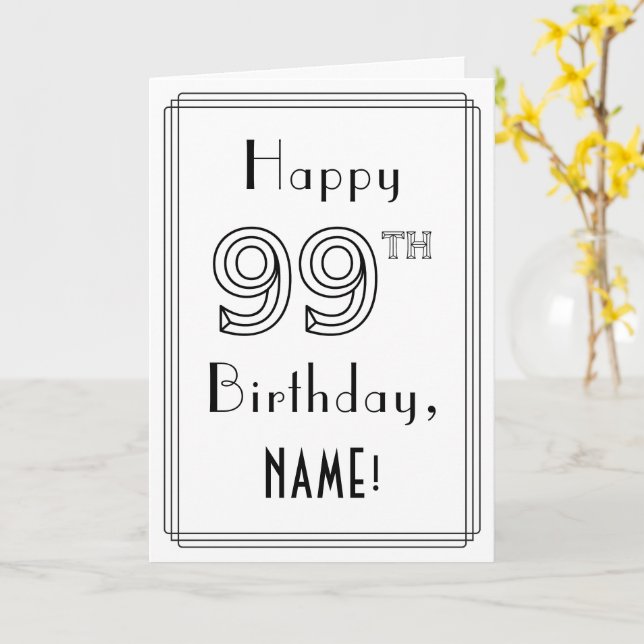 Carte Joyeux 99e anniversaire, style Art déco avec nom p (Fleur jaune)