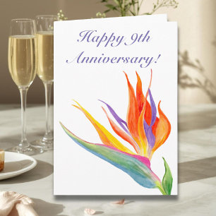 Carte Joyeux 9e Anniversaire Aquarelle Oiseau du Paradis