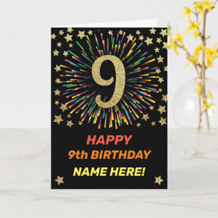 Carte Joyeux 9e anniversaire Black & Gold Rainbow Firewo