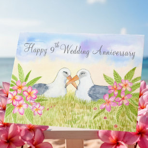 Carte Joyeux 9e anniversaire de mariage Laysan Albatross