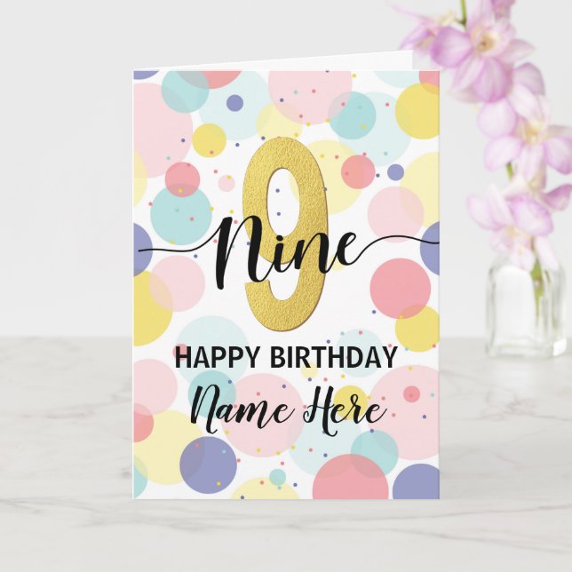 Carte Joyeux 9e anniversaire Pastel Rainbow Gold Girl (Orchidée)