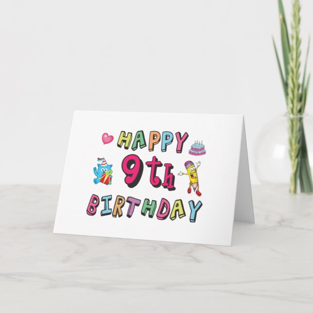 Carte Joyeux 9e anniversaire pour les enfants de 9 ans (Devant)