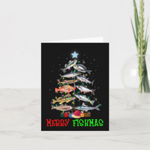 Carte Joyeux A Fishmas Drôle Arbre de Noël Lumières Pois