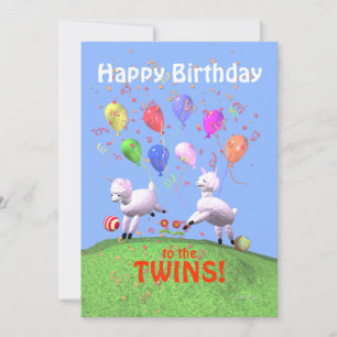 Carte Joyeux agneaux d'anniversaire pour Twins Flat