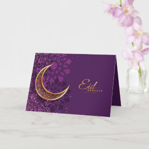 Carte Joyeux Aïd Moubarak Croissant d'Or Confetti violet