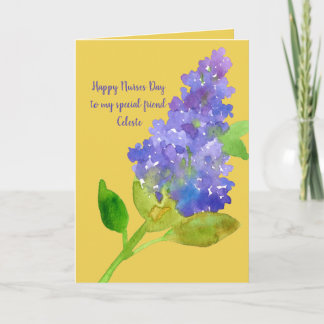 Carte Joyeux ami de la journée des infirmières Lilac Nom