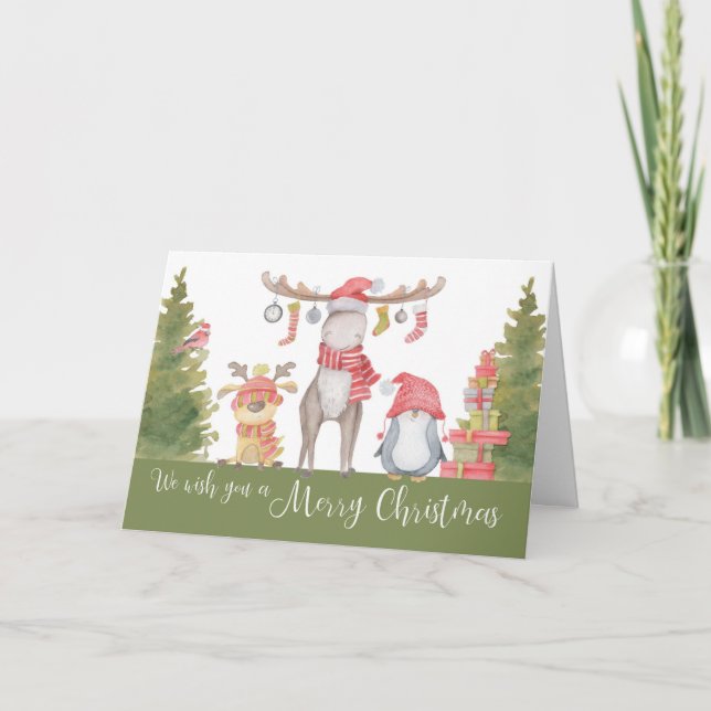 Carte Joyeux animaux de la forêt de Noël (Devant)