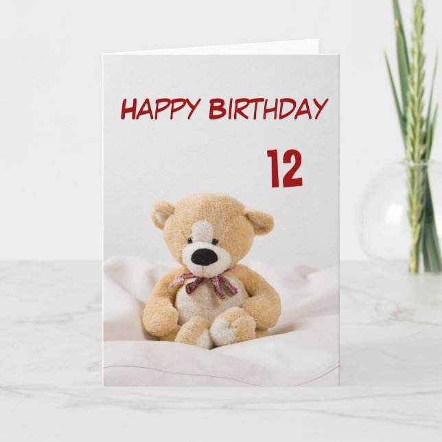 Carte Joyeux anniversaire 12e thème de l'ours en peluche (Devant)