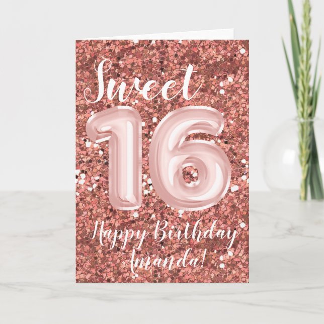 Carte Joyeux Anniversaire 16 ans Rose Gold Personnalisé (Devant)