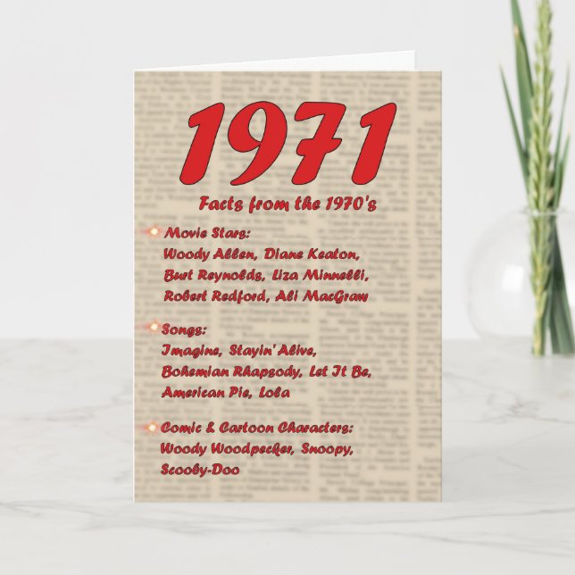 Carte Joyeux anniversaire 1971 Nouvelles de l'année de n (Devant)