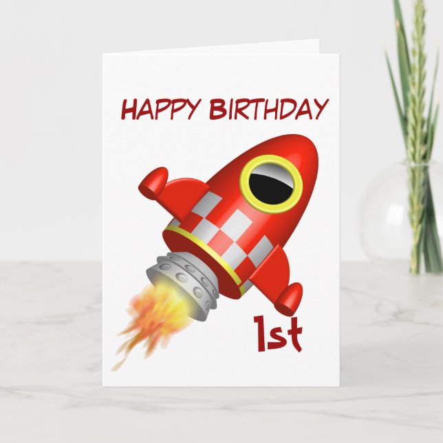 Carte Joyeux Anniversaire 1ère Rocket thème de navire (Devant)