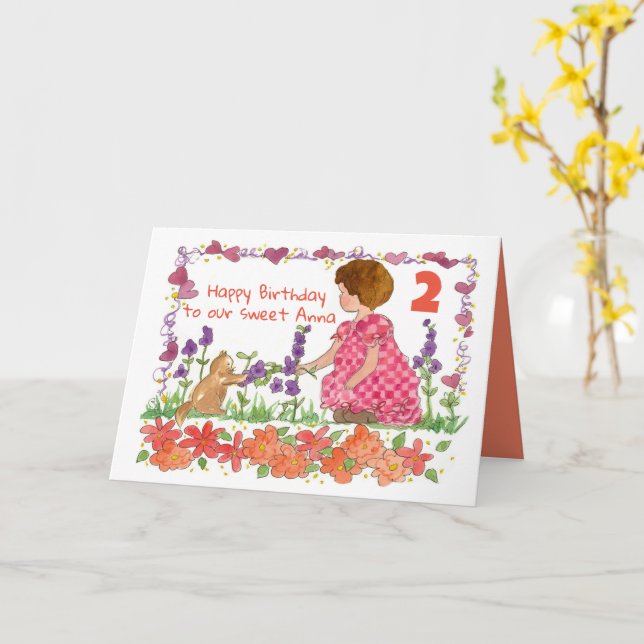 Carte Joyeux anniversaire 2 ans Vieux Nom personnalisé (Fleur jaune)