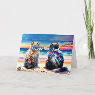 Carte Joyeux Anniversaire 2 Watercolor Cats Card