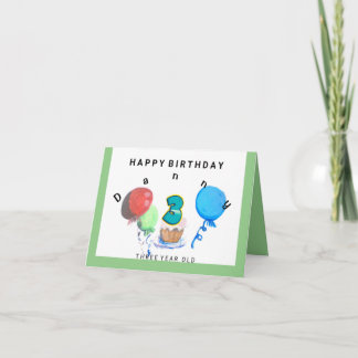 Carte Joyeux anniversaire 3 ans rouge, bleu, vert ballon