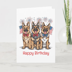 Carte Joyeux anniversaire 4 juillet Chiens bergers allem