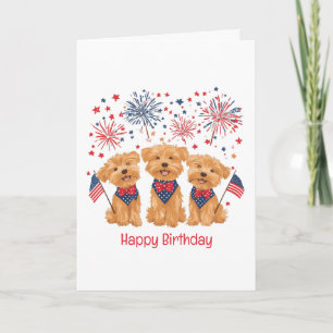 Carte Joyeux anniversaire 4 juillet Chiens du Yorkshire 