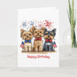 Carte Joyeux anniversaire 4 juillet Chiens du Yorkshire 