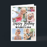 Carte Joyeux anniversaire 5 photo Collage Elégant minima<br><div class="desc">Créez votre propre souhait d'anniversaire heureux unique pour un membre de la famille ou un ami avec un collage photo moderne carte de voeux pliée nom personnalisé. Toutes les images et le libellé de ce modèle sont simples à customiser. Les couleurs et les styles de police sont également faciles à...</div>