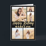 Carte Joyeux anniversaire 5 photo Collage moderne Noir &<br><div class="desc">Créez votre propre souhait d'anniversaire heureux unique pour un membre de la famille ou un ami avec un collage photo moderne carte de voeux pliée nom personnalisé. Toutes les images et le libellé de ce modèle sont simples à customiser. Les couleurs et les styles de police sont également faciles à...</div>