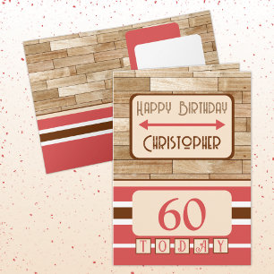 Carte Joyeux anniversaire 60 aujourd'hui nom brun rouge