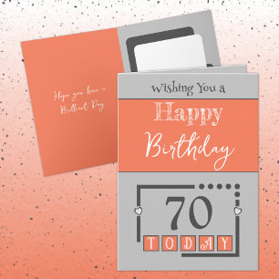 Carte Joyeux anniversaire 70 aujourd'hui coral gris