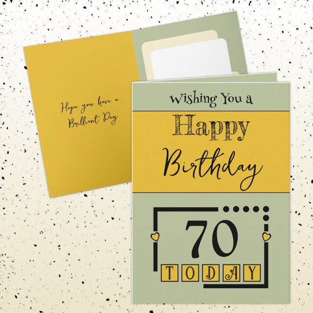 Carte Joyeux anniversaire 70 aujourd'hui jaune vert (Créateur téléchargé)