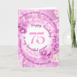 Carte Joyeux anniversaire 75 ans Fleur de Cerisier Rose