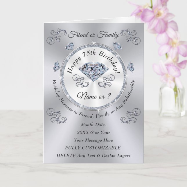 Carte Joyeux Anniversaire 75ème Anniversaire Voeux pour  (Orchidée)