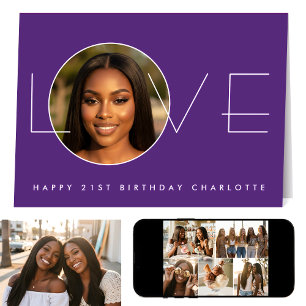 Carte Joyeux Anniversaire 7 Photo Amour Élégant Violet