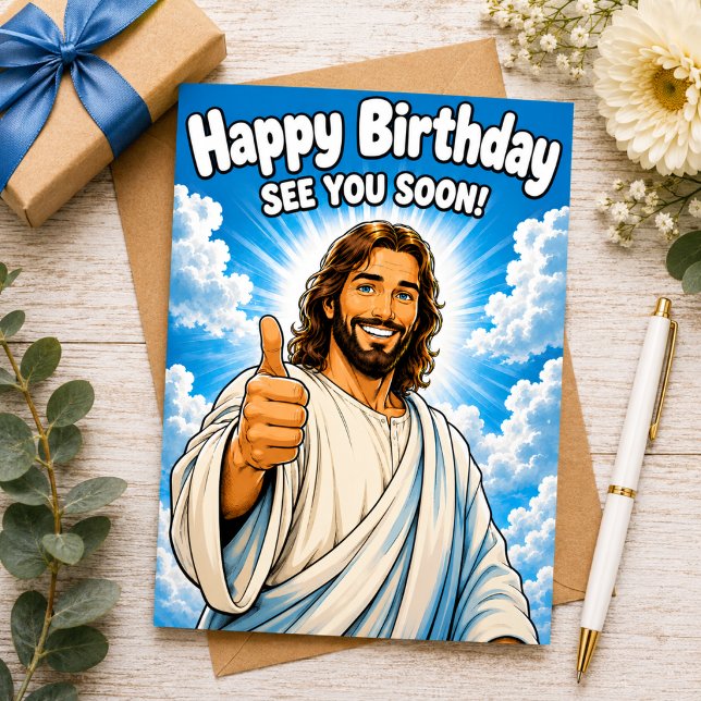 Carte Joyeux Anniversaire — À Bientôt ! (🎂 A Heavenly Funny Birthday Surprise!)