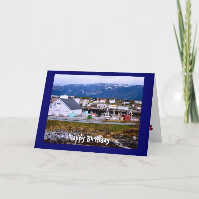 Carte Joyeux anniversaire, à côté du fjord (Devant)