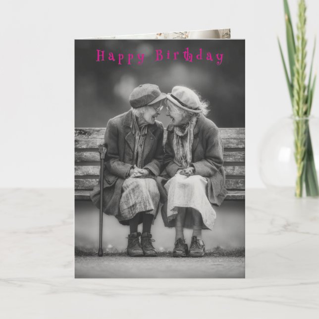 Carte Joyeux Anniversaire à Deux Dames Drôles et Rieuses (Devant)