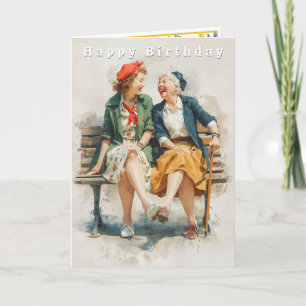 Carte Joyeux Anniversaire à Deux Dames Drôles et Rieuses