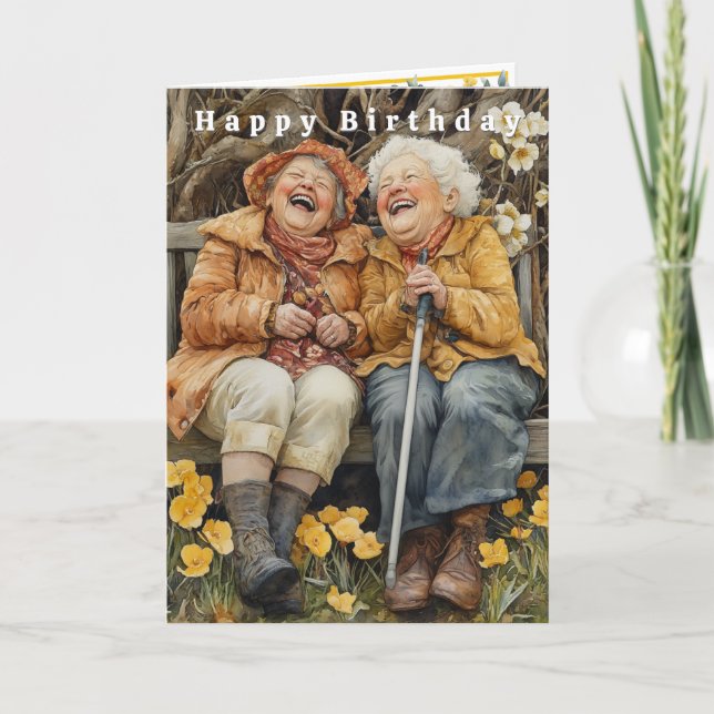 Carte Joyeux Anniversaire à Deux Dames Drôles qui rient  (Devant)