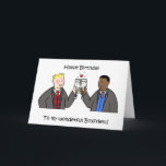 Carte Joyeux anniversaire à Gay Boyfriend<br><div class="desc">Deux caricaturistes en costumes et gilets funky,  se torréfiant les uns les autres avec des lunettes de fizz. Les mots "Joyeux anniversaire à mon copain" accompagnent l'image.</div>