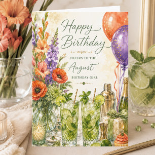 Carte Joyeux anniversaire à la fille née en août Cocktai