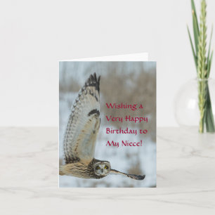Carte Joyeux anniversaire à la nièce avec Chouette blanc