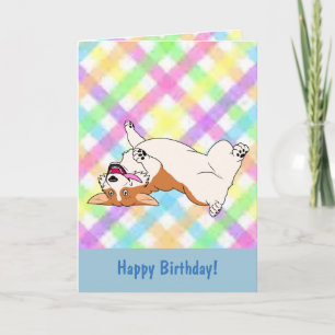 Carte Joyeux Anniversaire à l'envers du dessin de Corgi